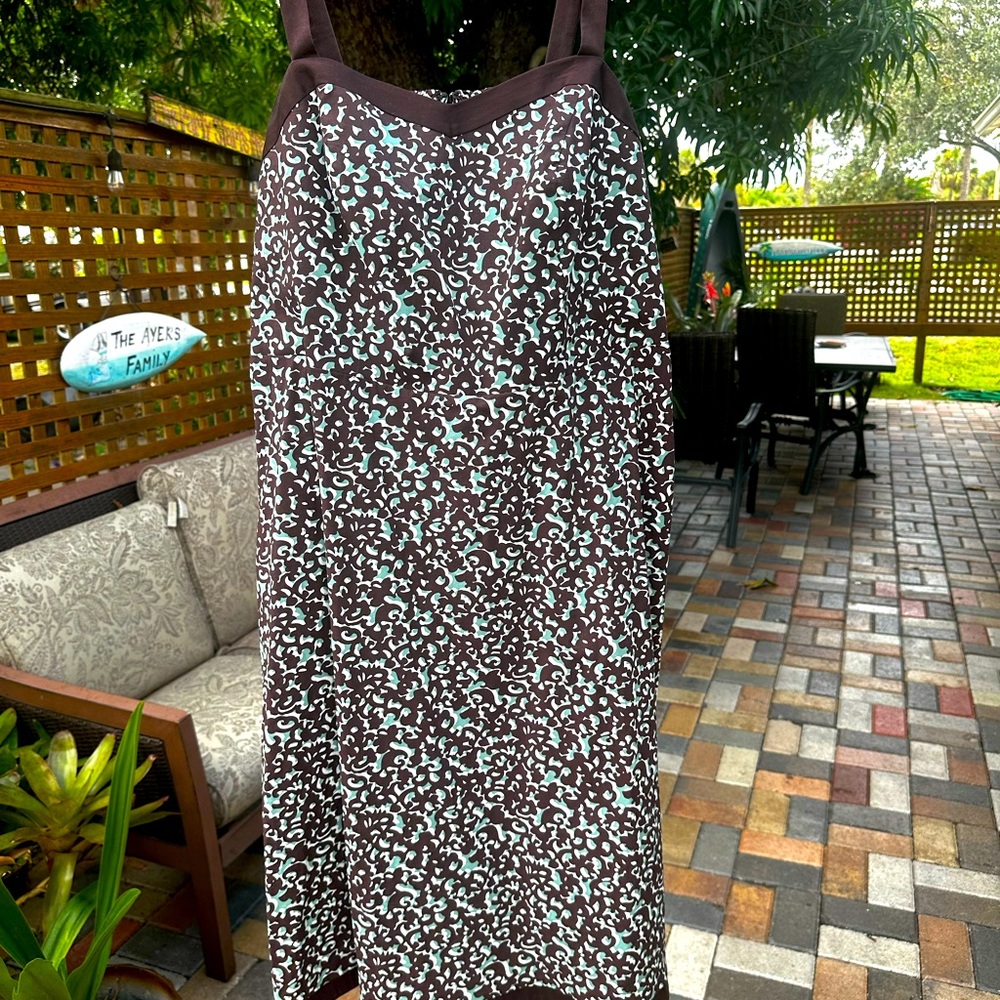 Kim Rogers Teal and Brown Patterned Dress